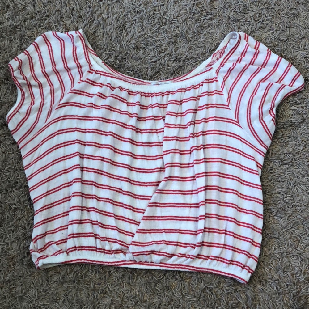 Red and white off the shoulder top